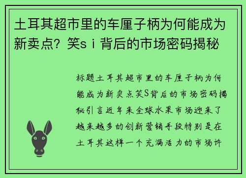 土耳其超市里的车厘子柄为何能成为新卖点？笑sⅰ背后的市场密码揭秘