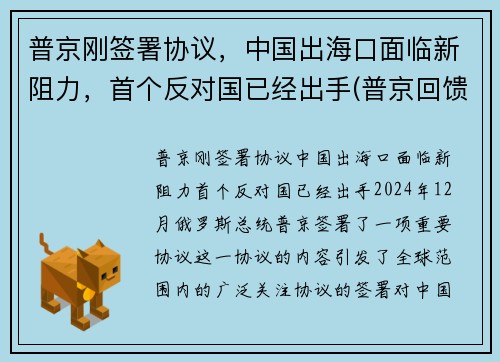 普京刚签署协议，中国出海口面临新阻力，首个反对国已经出手(普京回馈中方一份大礼!)