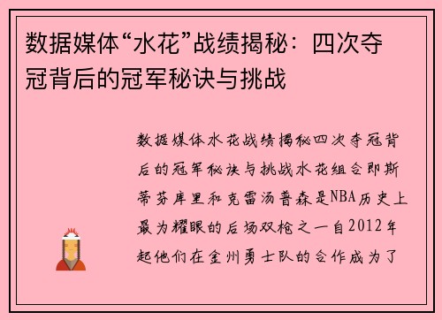 数据媒体“水花”战绩揭秘：四次夺冠背后的冠军秘诀与挑战